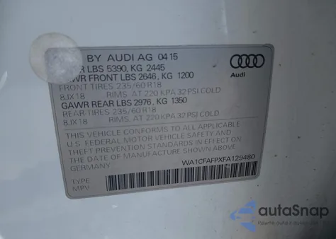 2015 Audi Q5 2.0T Premium from USA, damaged, VIN WA1CFAFPXFA129480